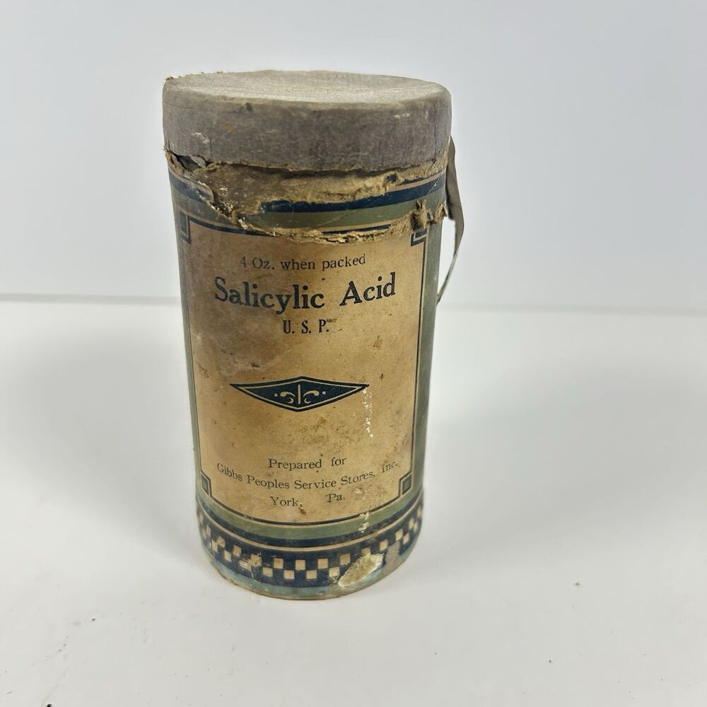 Antique 1930s Gibbs Peoples Drug Store Salicylic Acid Canister York PA Empty